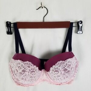 Victoria's Secret Dream Angels Lined Demi Double 32 DDD Purple Pink Lace‎ Bra